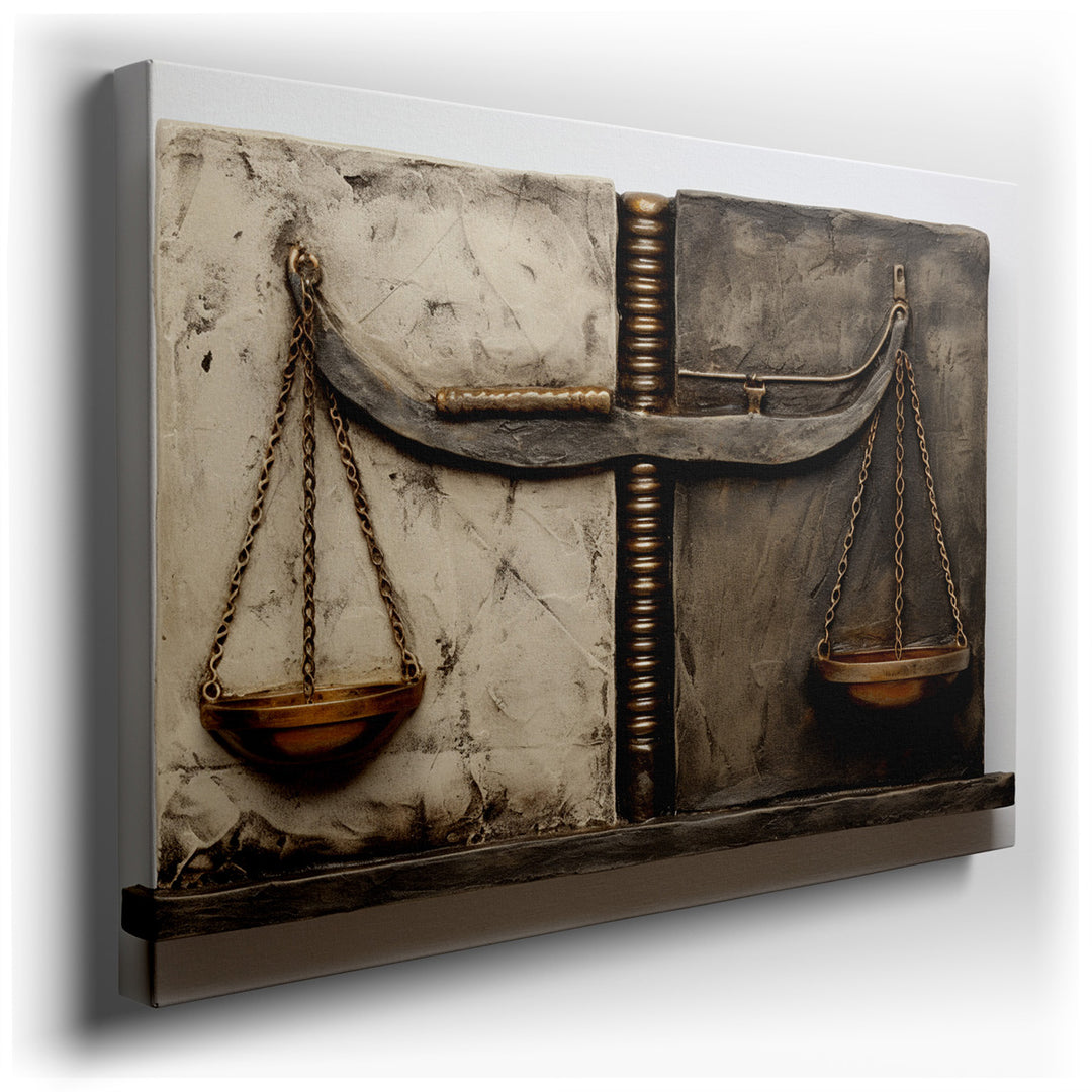 canvas print on wrapped canvas for wall decor – This wall art, an evocative representation of justice, captures the essence of balance and fairness through its abstract...