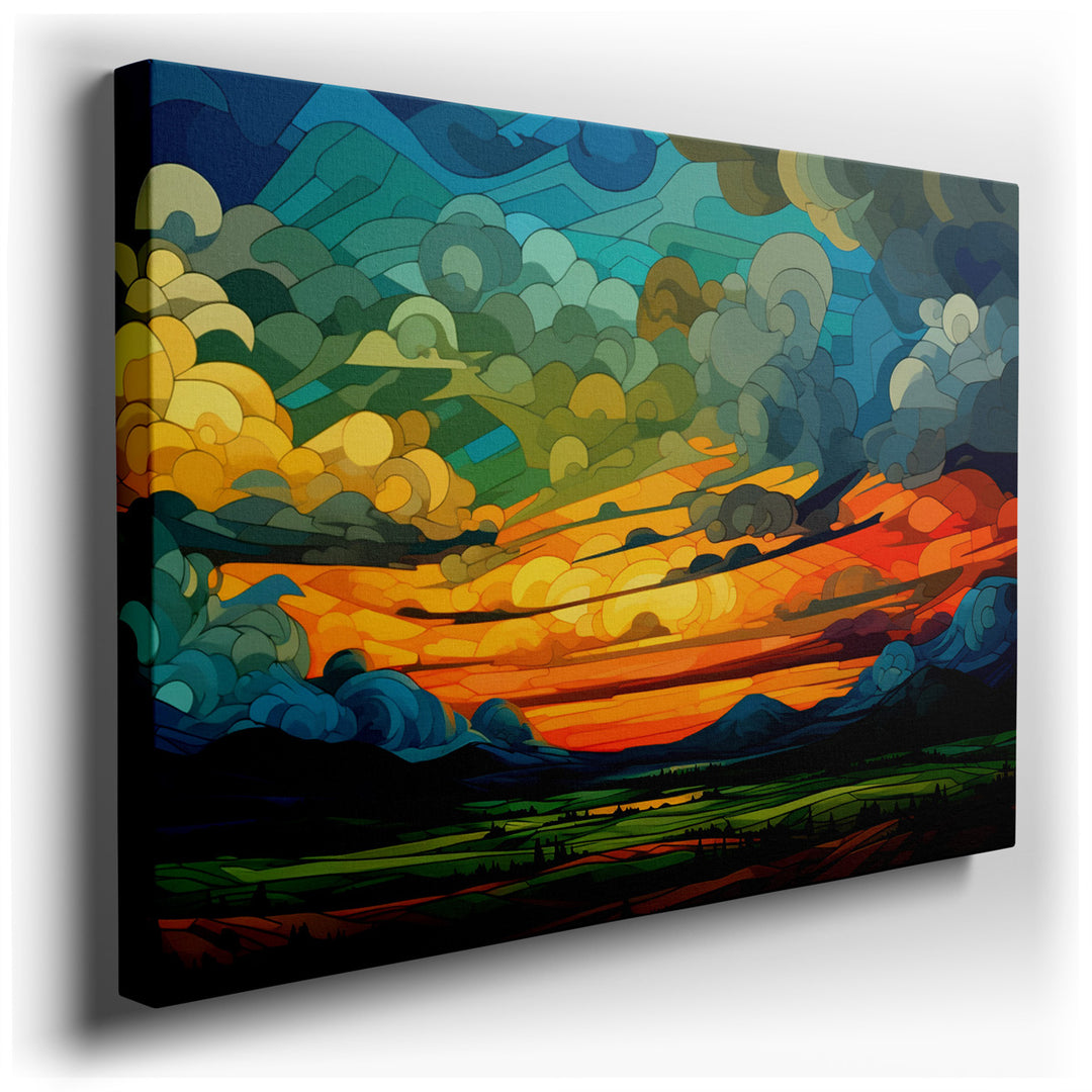 canvas print on wrapped canvas for wall decor – This exquisite wall art is a masterful abstract representation of a vibrant sunset, where the canvas becomes a mesmerizi...