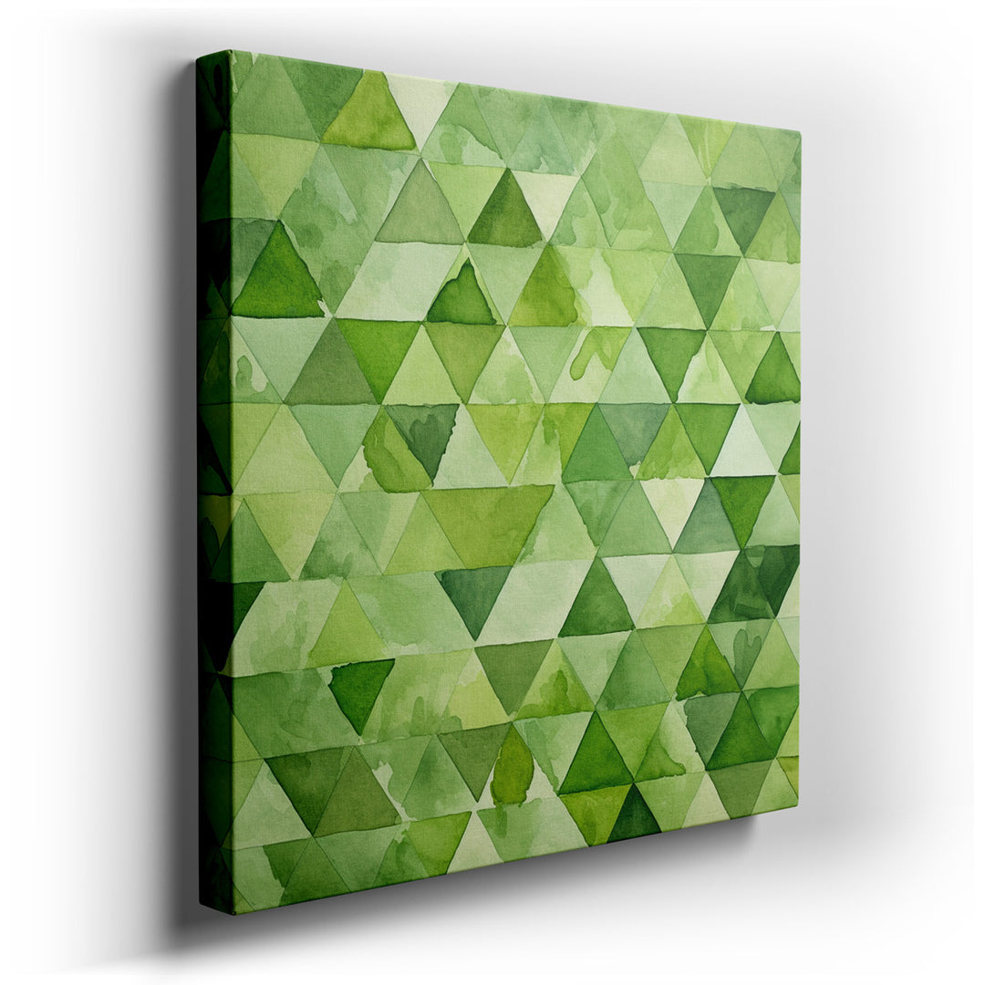 canvas print on wrapped canvas for wall decor – This wall art, a captivating abstract composition, is a masterful arrangement of triangular patterns that seamlessly ble...