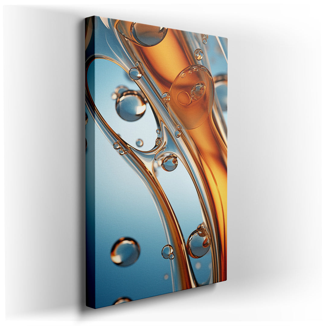 canvas print on wrapped canvas for wall decor – This captivating wall art is a masterful exploration of abstract art, where the interplay of amber and clear bubbles dan...