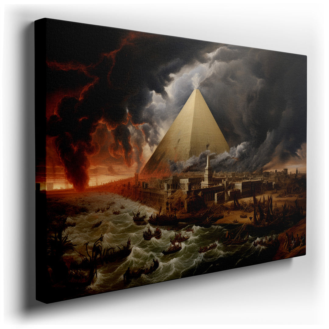 canvas print on wrapped canvas for wall decor – This evocative wall art captures a dramatic and powerful scene where the grandeur of human achievement, represented by a...