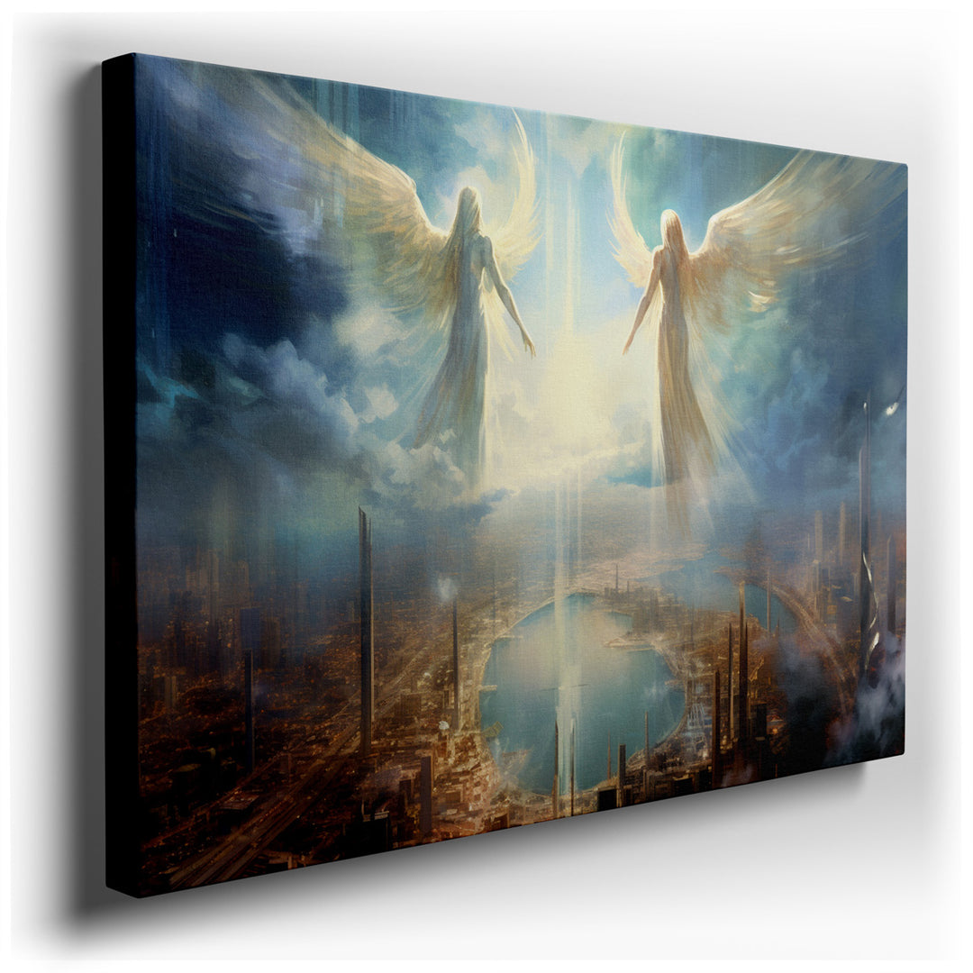 canvas print on wrapped canvas for wall decor – This wall art, a mesmerizing blend of the ethereal and the contemporary, captures a celestial scene that is both awe-ins...