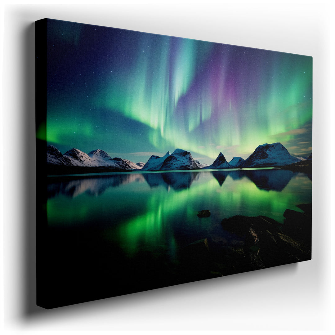 canvas print on wrapped canvas for wall decor – Imagine a wall art that captures the ethereal beauty of the aurora borealis, a celestial phenomenon that dances across t...
