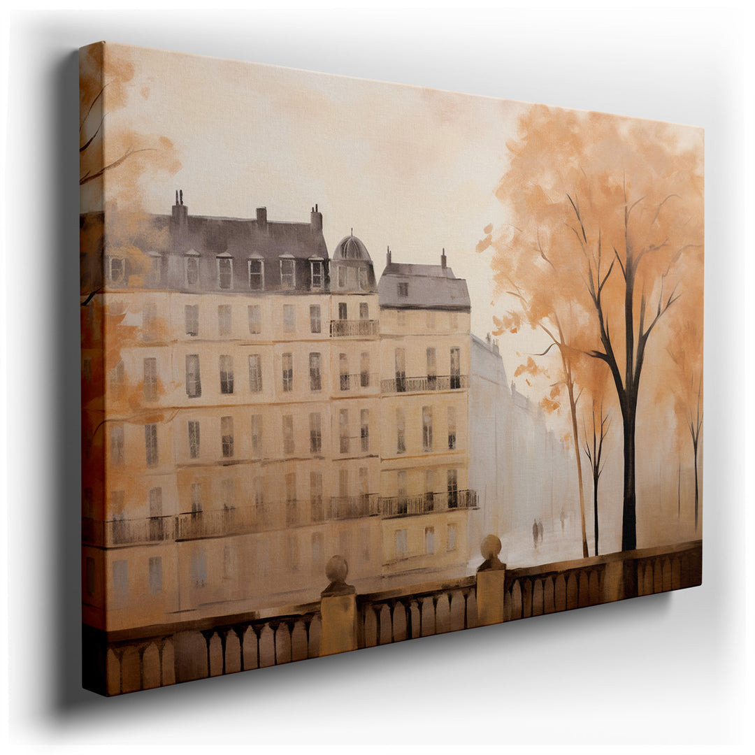 canvas print on wrapped canvas for wall decor – This exquisite wall art, a masterpiece of serene beauty and subtle emotion, portrays a picturesque cityscape bathed in t...
