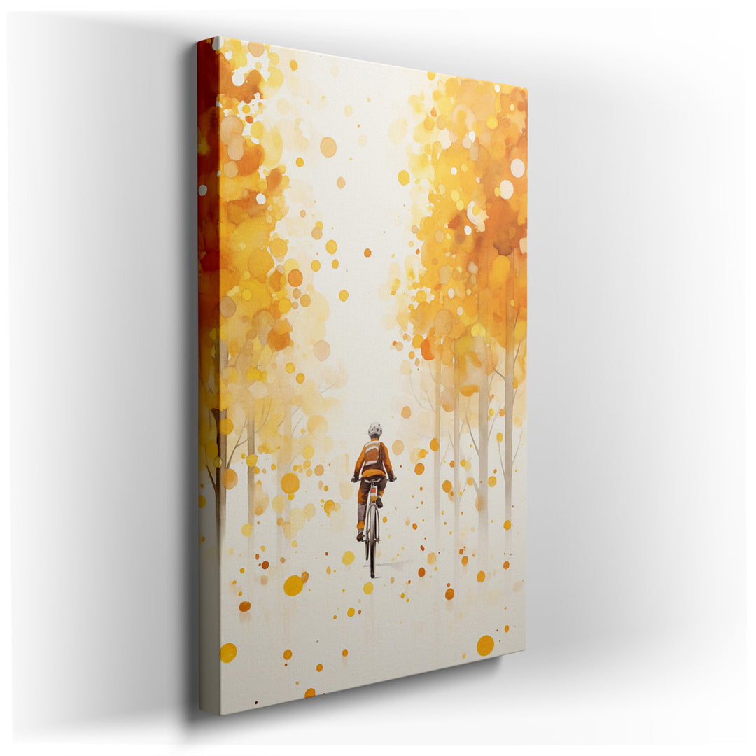 canvas print on wrapped canvas for wall decor – This enchanting watercolor wall art captures the essence of a tranquil autumn day, depicted through the journey of a lon...