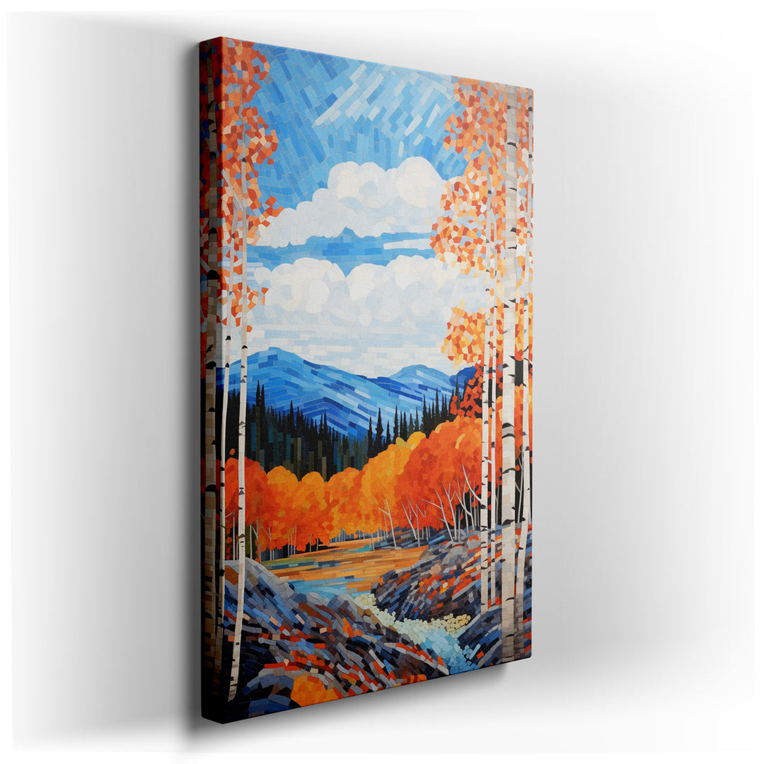canvas print on wrapped canvas for wall decor – This wall art is a breathtaking representation of an autumn landscape, where the essence of fall is captured through a v...
