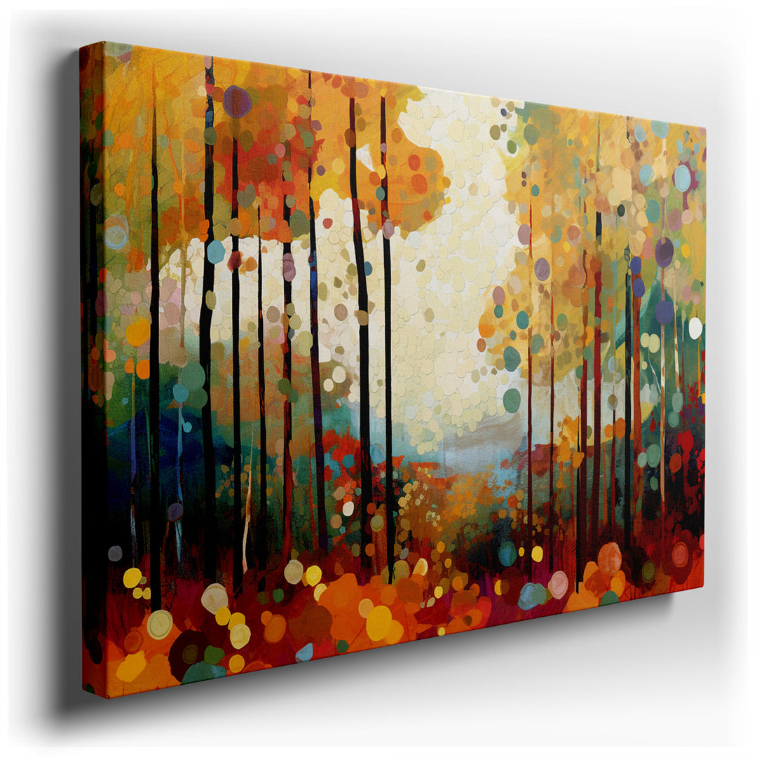 canvas print on wrapped canvas for wall decor – This captivating wall art is an abstract interpretation of a forest during the enchanting season of autumn. It masterful...