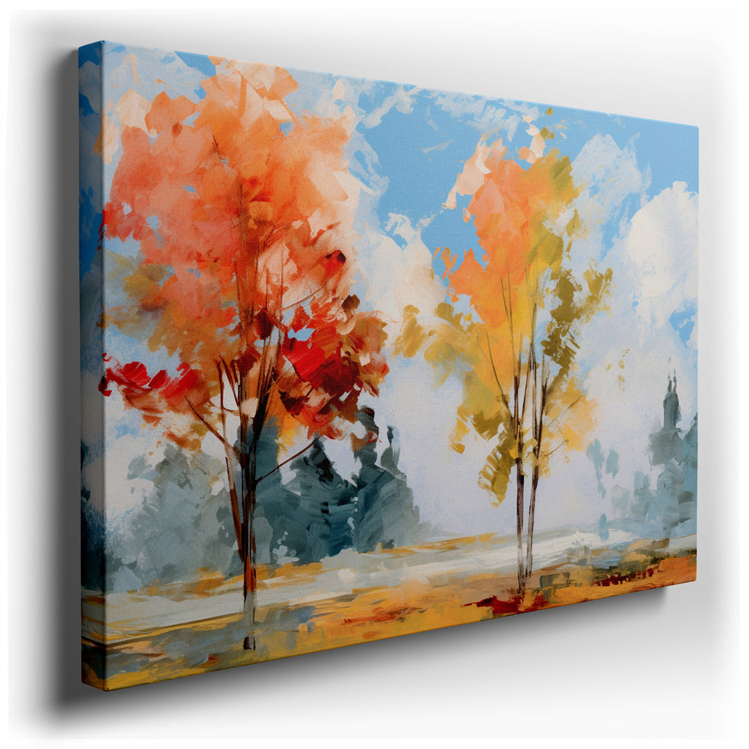 canvas print on wrapped canvas for wall decor – This exquisite wall art is a masterful celebration of the autumn season, capturing its vibrant essence with a palette of...
