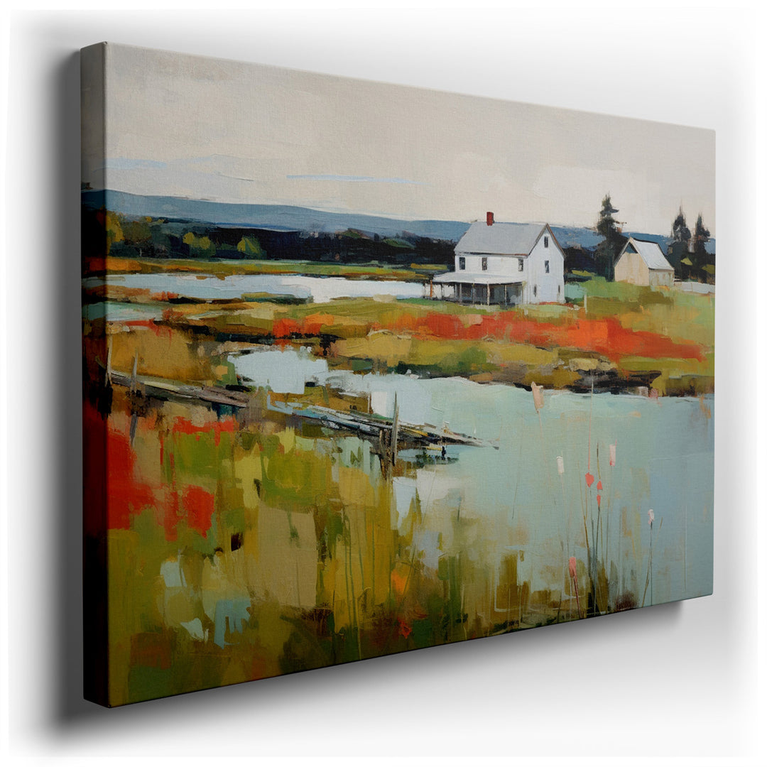 canvas print on wrapped canvas for wall decor – This enchanting wall art captures the essence of a serene rural landscape, where tranquility and the beauty of nature ar...