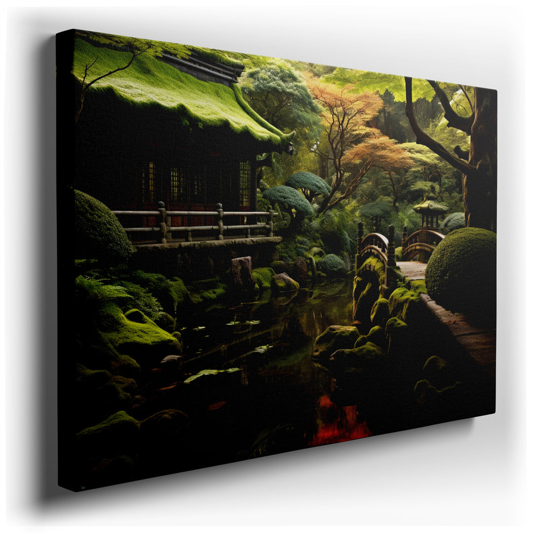 canvas print on wrapped canvas for wall decor – This exquisite wall art captures the essence of a serene Japanese garden during the vibrant autumn season. The artwork i...