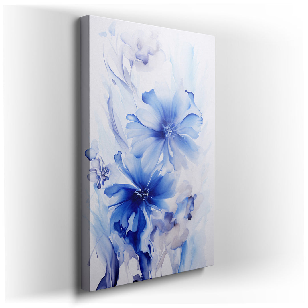 canvas print on wrapped canvas for wall decor – This enchanting wall art, a masterful composition of intricate blue flowers, is a testament to the beauty and complexity...