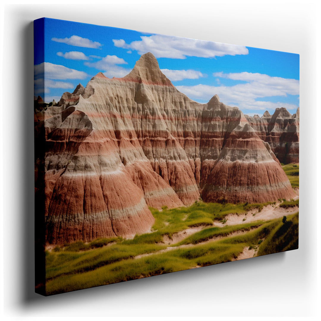 canvas print on wrapped canvas for wall decor – The wall art in question captures the awe-inspiring essence of the Badlands National Park, a place renowned for its stri...