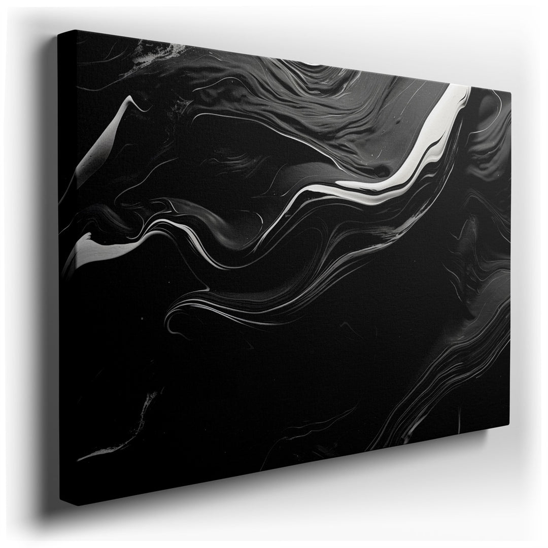 canvas print on wrapped canvas for wall decor – This captivating black and white abstract wall art is a masterful exploration of form and movement, characterized by its...
