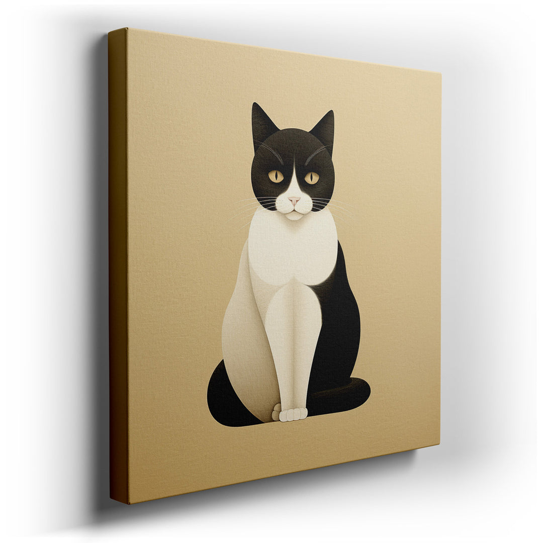 canvas print on wrapped canvas for wall decor – This wall art, a captivating portrayal of a stylized black and white cat, is a masterpiece of simplicity and elegance. T...