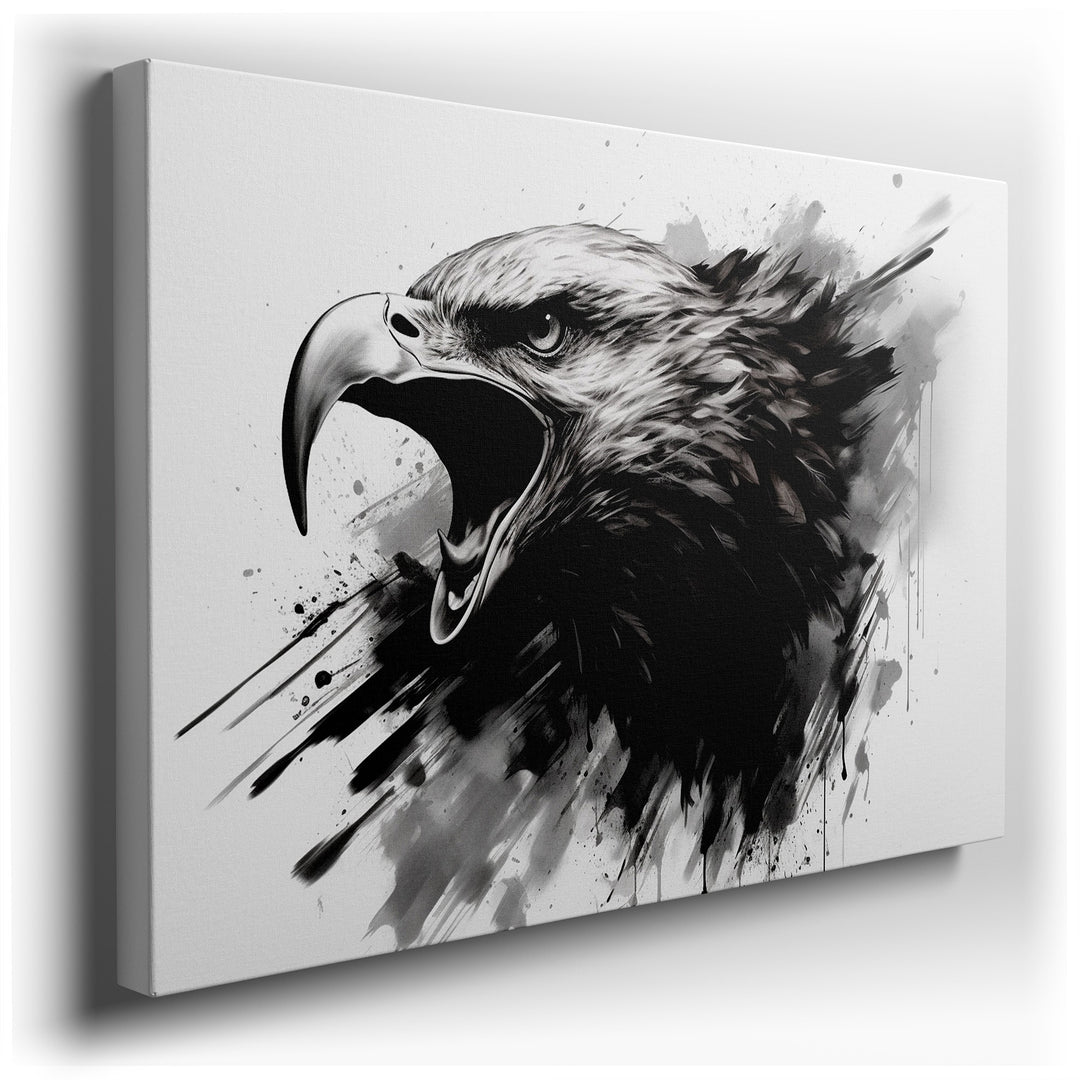 Black and White Roaring Eagle Canvas, Symbolizing Freedom and Strength, Ideal for Office and Bedroom Wall Decor wrapped