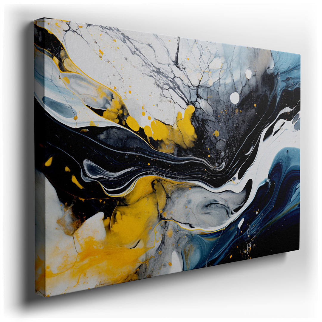 canvas print on wrapped canvas for wall decor – This wall art is a captivating abstract creation that masterfully combines dynamic black and yellow swirls on a contrast...