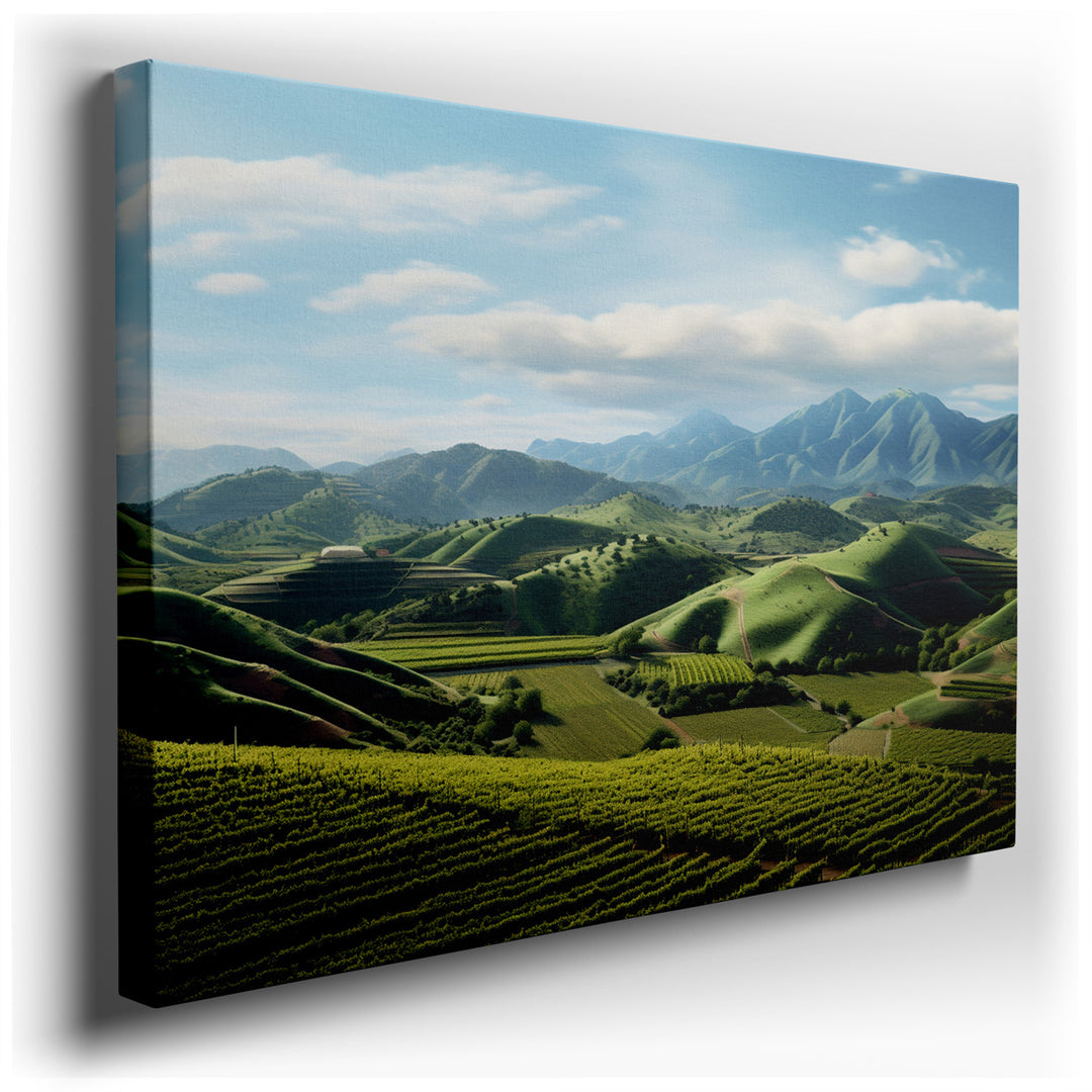 canvas print on wrapped canvas for wall decor – This enchanting wall art captures the essence of a serene and fertile landscape, where the artistry of nature and human...