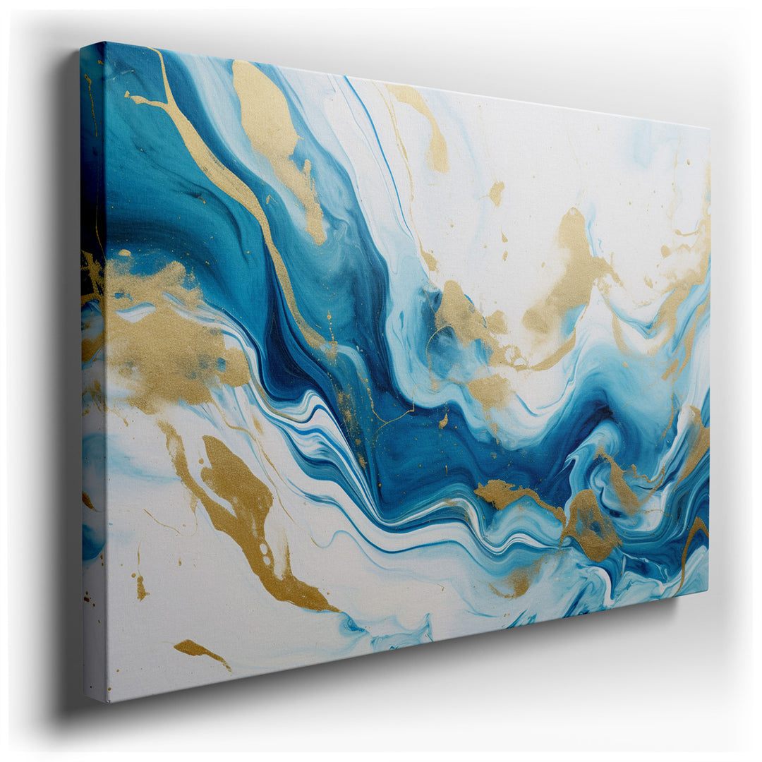 canvas print on wrapped canvas for wall decor – This exquisite wall art, a masterful blend of blue and gold hues, offers a visual representation of nature's most enchan...