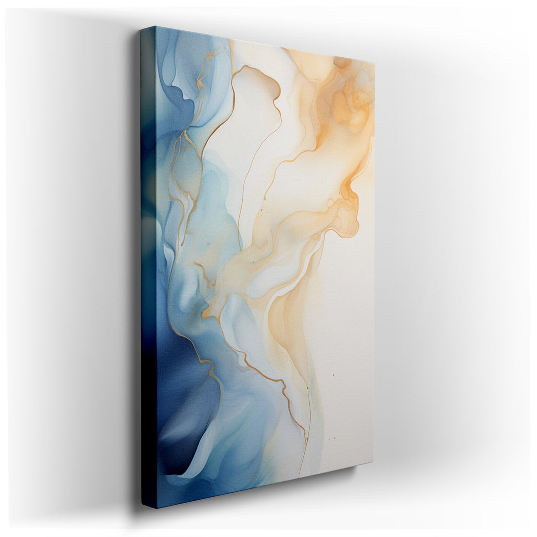 canvas print on wrapped canvas for wall decor – This exquisite wall art, a masterful blend of flowing blue and gold elements, encapsulates the essence of freedom and th...