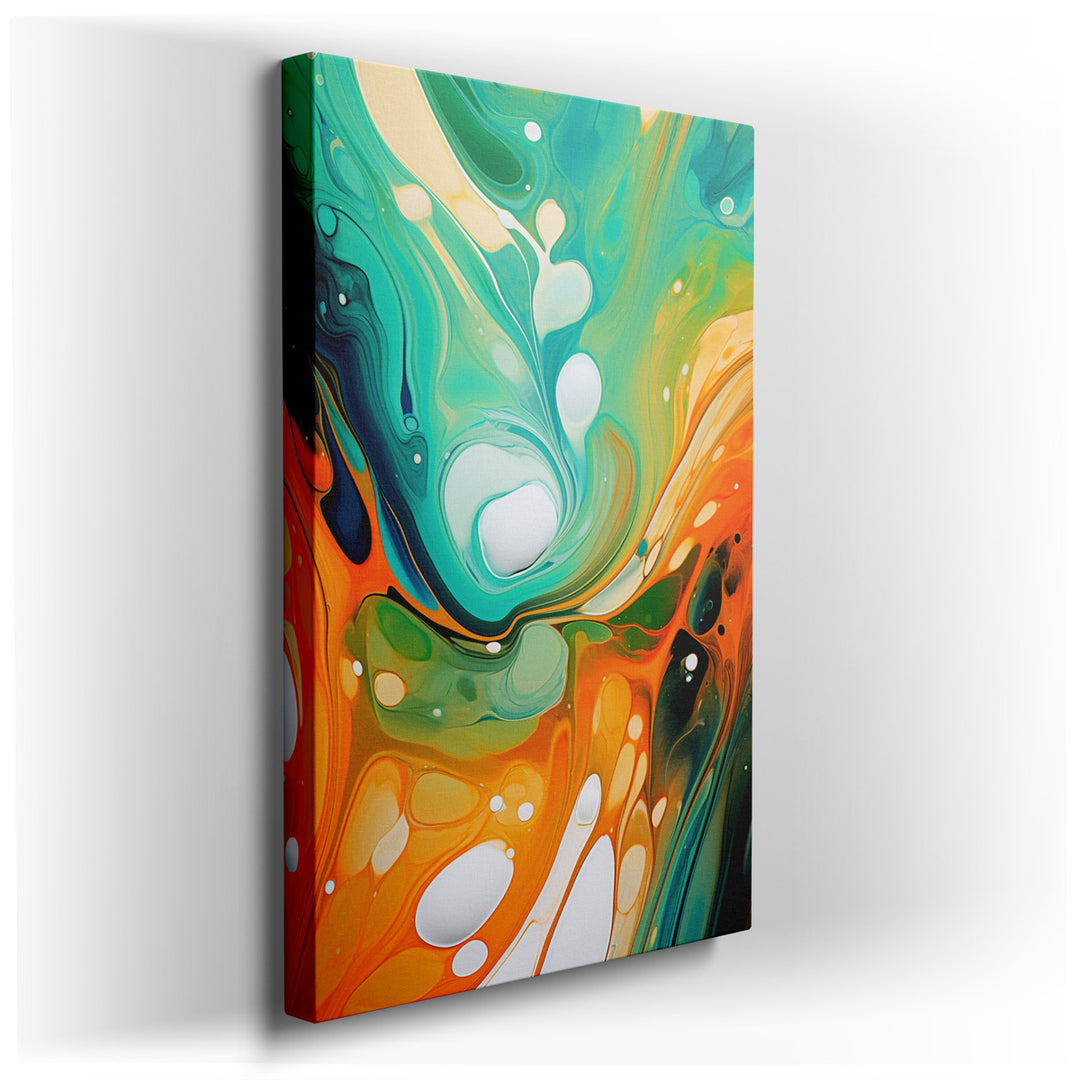 canvas print on wrapped canvas for wall decor – This exquisite wall art is a masterful display of abstract art, where vibrant blue and orange swirls dance across the ca...