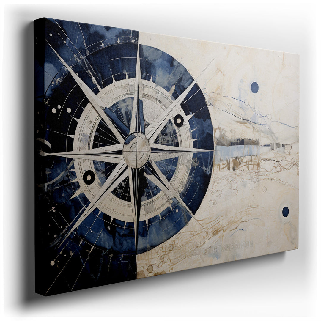 canvas print on wrapped canvas for wall decor – This captivating wall art, featuring a mesmerizing star compass design, is a true artistic embodiment of adventure and e...