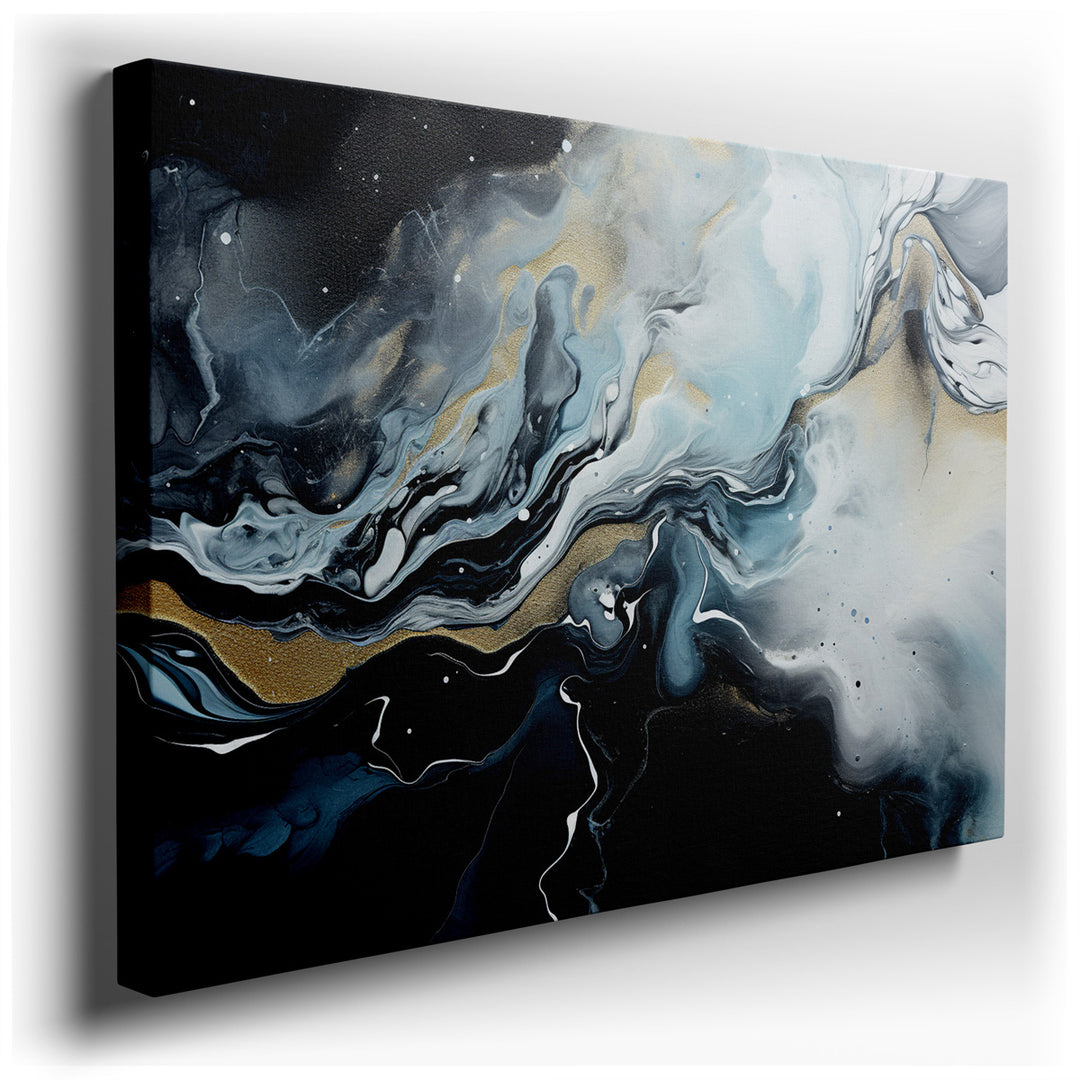 canvas print on wrapped canvas for wall decor – This captivating abstract wall art is a stunning composition of swirling waves that masterfully blend shades of blue, bl...