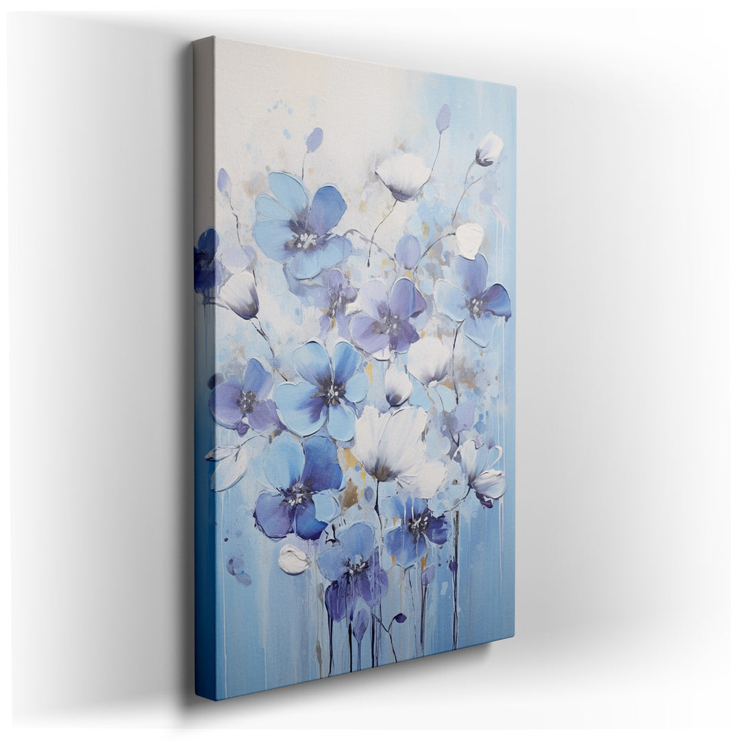 canvas print on wrapped canvas for wall decor – This enchanting wall art, a masterful composition of blue flowers, is a celebration of nature's delicate beauty, rendere...