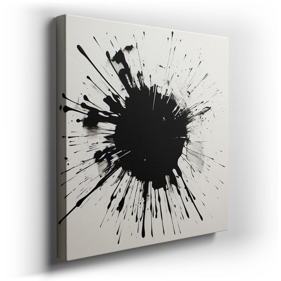 canvas print on wrapped canvas for wall decor – This captivating wall art is a masterful representation of abstract expressionism, where a bold black ink splash dramati...