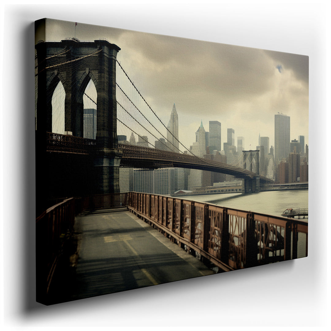canvas print on wrapped canvas for wall decor – This wall art is a stunning portrayal of one of New York City's most iconic landmarks, the Brooklyn Bridge, set against...