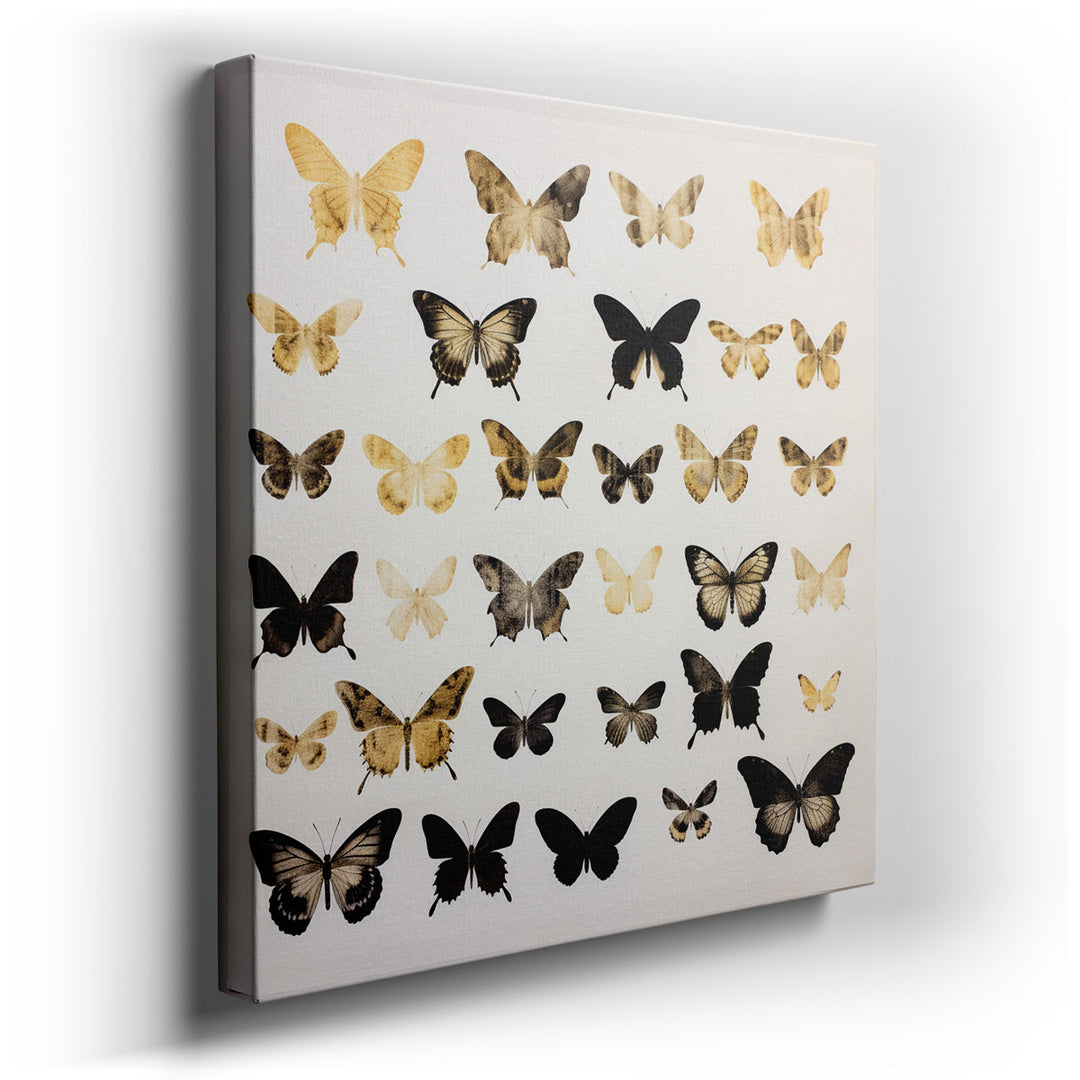 canvas print on wrapped canvas for wall decor – This wall art is a captivating celebration of nature's delicate artistry, featuring an array of butterfly species meticu...