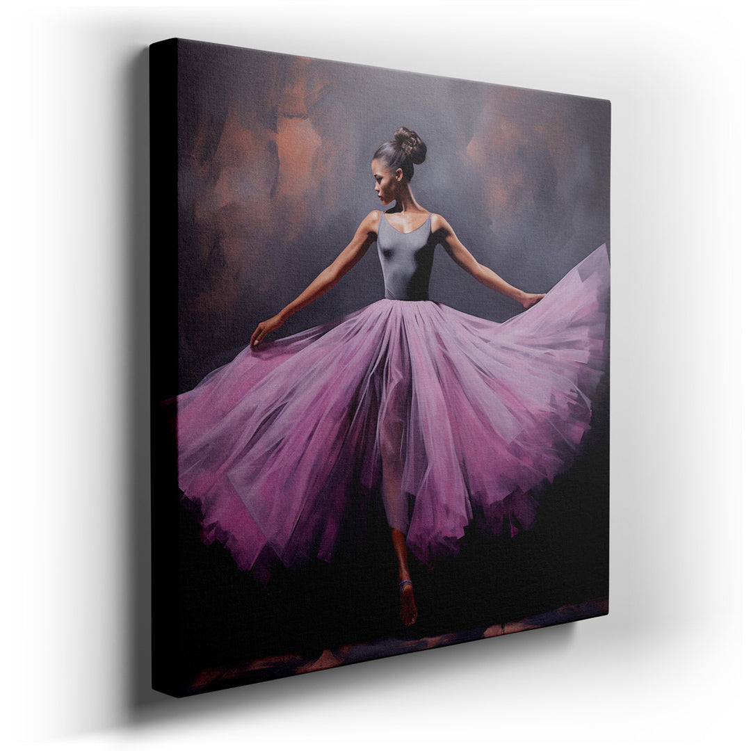 canvas print on wrapped canvas for wall decor – This wall art captures the ethereal beauty of a dancer in motion, her form encapsulated in a whirl of delicate pink tull...