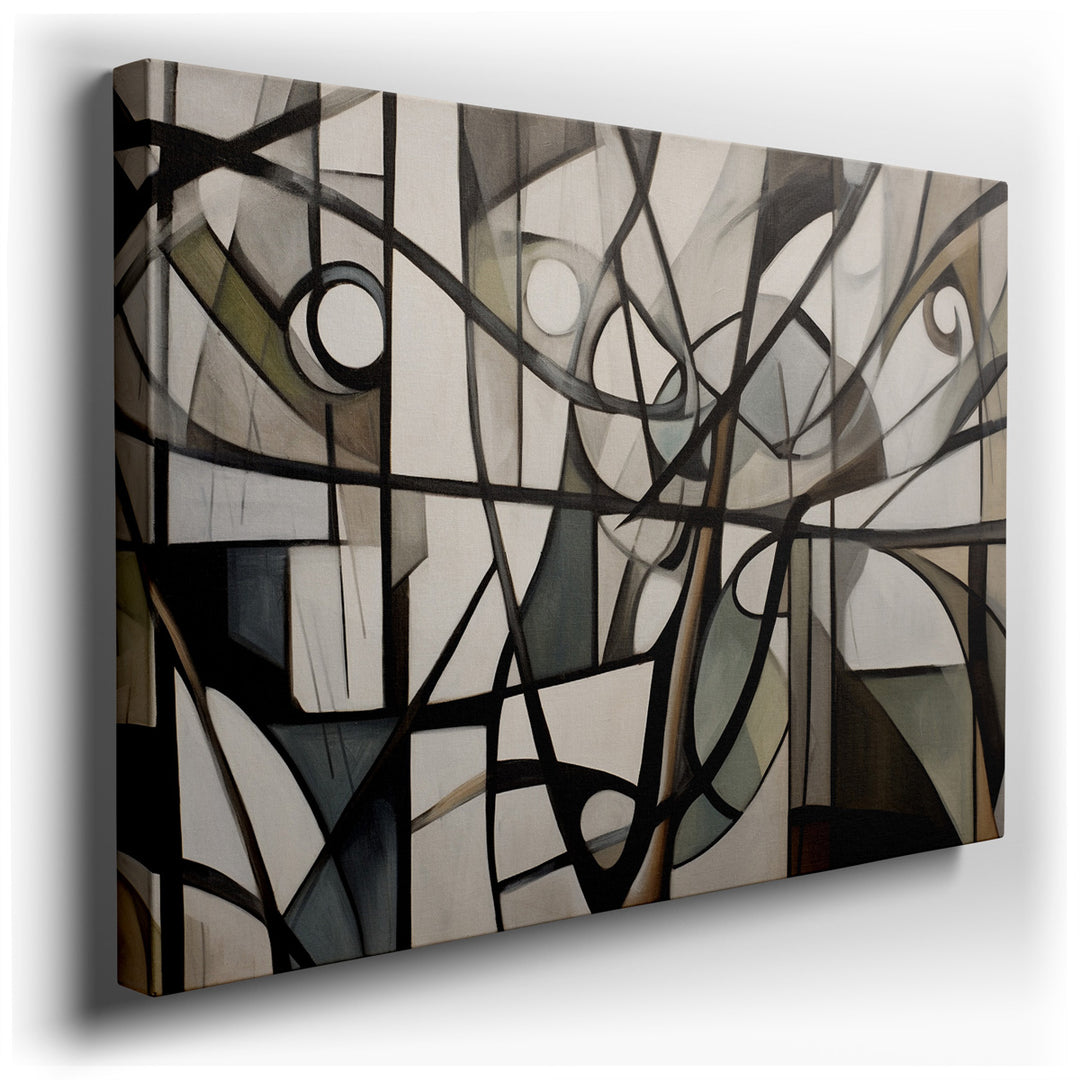 canvas print on wrapped canvas for wall decor – This abstract wall art is a captivating exploration of geometric forms, rendered in a sophisticated palette of monochrom...