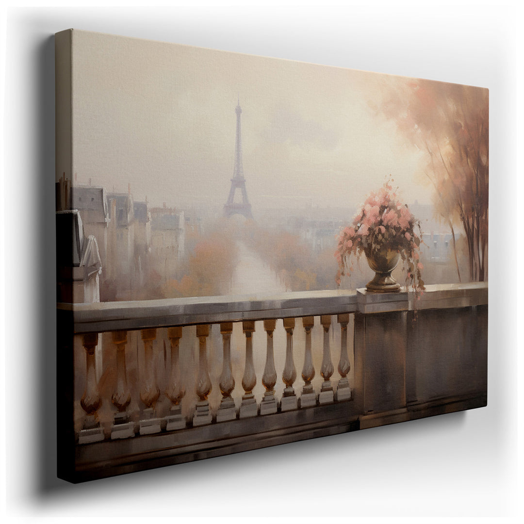 canvas print on wrapped canvas for wall decor – This exquisite wall art captures the quintessential charm of Paris, presenting a serene and enchantingly soft pastel dep...