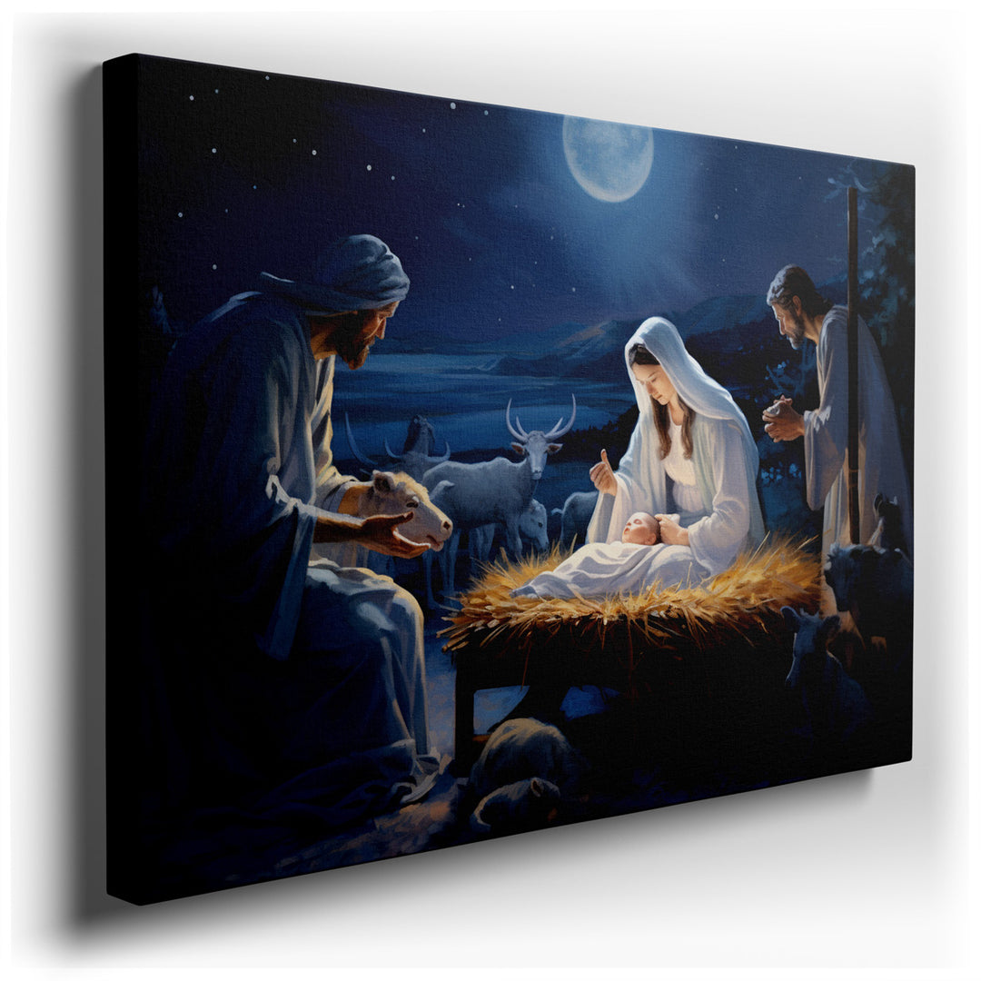 canvas print on wrapped canvas for wall decor – This enchanting wall art, a masterpiece of emotion and light, encapsulates the profound and miraculous moment of birth,...