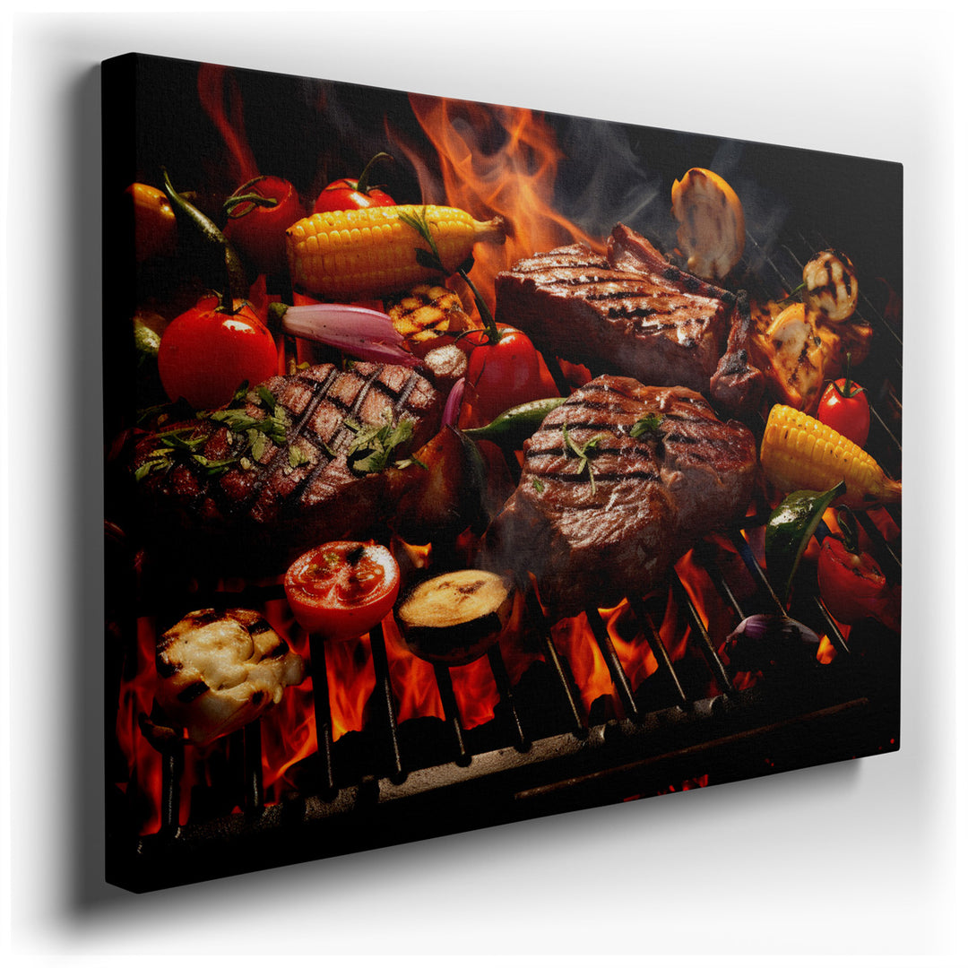 canvas print on wrapped canvas for wall decor – This wall art captures the quintessence of summer gatherings, where the air is filled with the aroma of grilled delights...