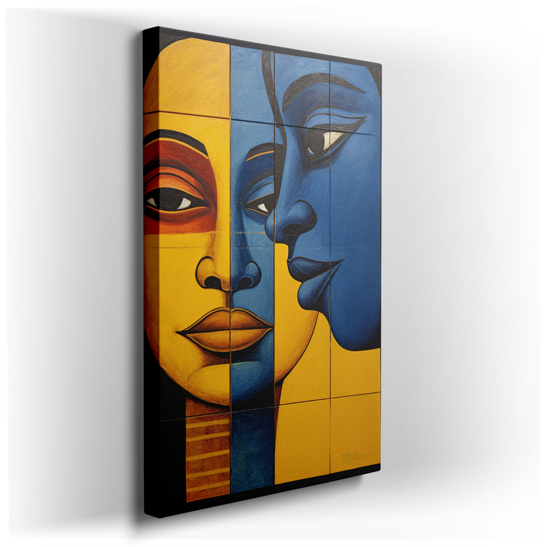 canvas print on wrapped canvas for wall decor – This captivating wall art is a profound exploration of cultural diversity and unity, rendered through a striking split-f...