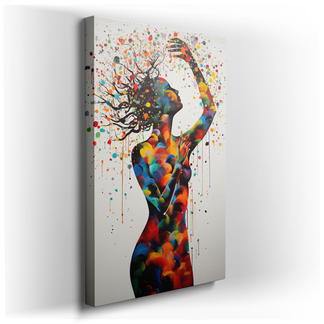 canvas print on wrapped canvas for wall decor – This wall art is a captivating celebration of femininity and artistic expression, rendered in a palette of vivid, eye-ca...