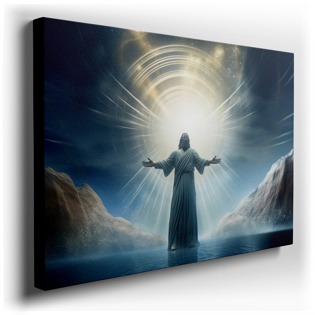 canvas print on wrapped canvas for wall decor – The wall art in question is a captivating and spiritually enriching artwork that portrays Jesus Christ as a central figu...