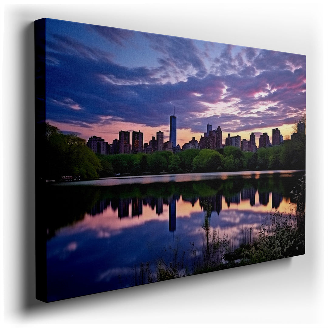 canvas print on wrapped canvas for wall decor – This wall art, a mesmerizing depiction of Central Park at dusk, offers a visual retreat into the harmonious blend of nat...