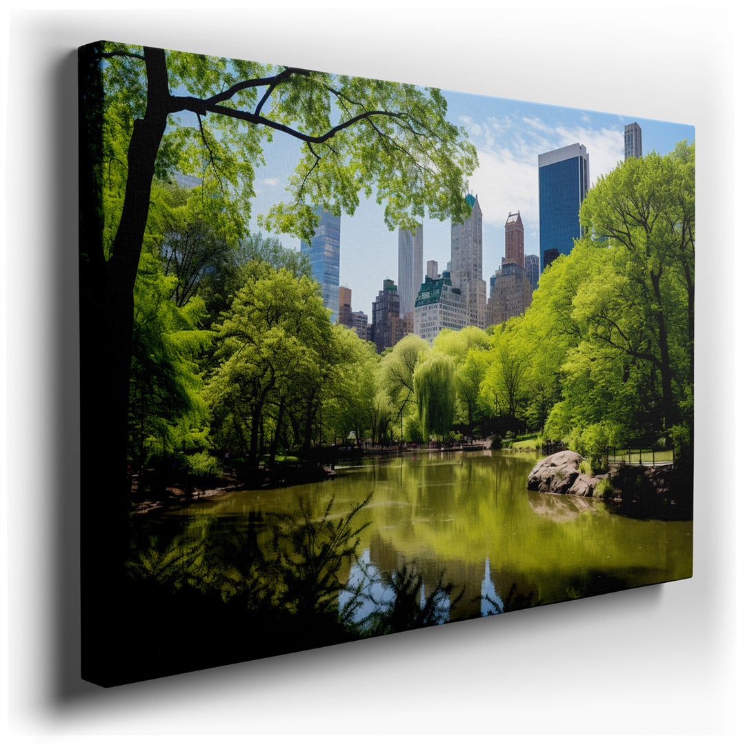 canvas print on wrapped canvas for wall decor – This wall art captures the essence of Central Park, a verdant sanctuary nestled in the heart of New York City, juxtaposi...