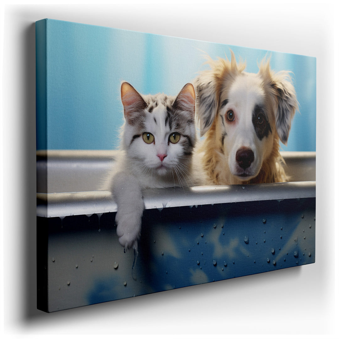 canvas print on wrapped canvas for wall decor – This enchanting wall art captures a heartwarming scene of interspecies friendship that is both delightful and soothing t...