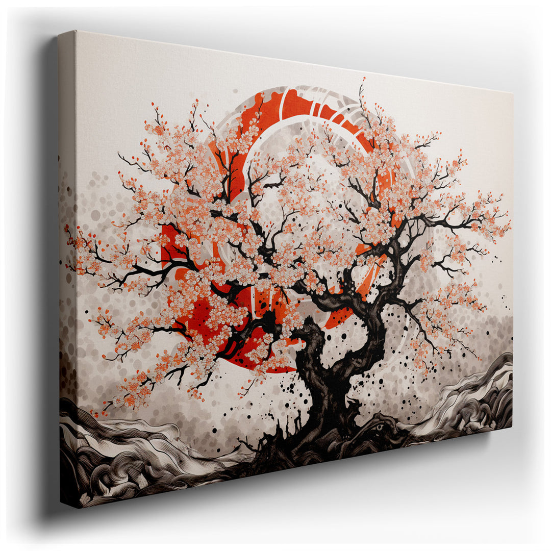 canvas print on wrapped canvas for wall decor – This wall art, a stunning depiction of a cherry blossom tree in full bloom, masterfully captures the ephemeral beauty of...