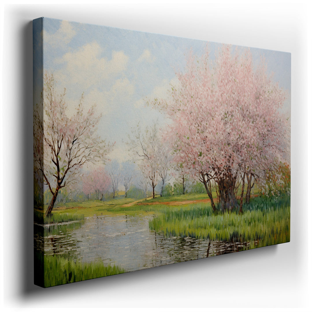 canvas print on wrapped canvas for wall decor – This exquisite wall art captures the quintessential beauty of spring in a mesmerizing landscape that is both serene and...