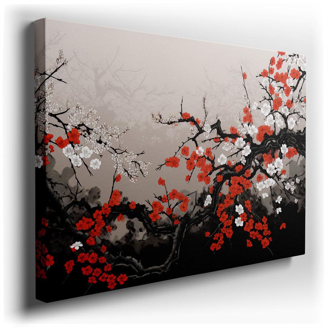 canvas print on wrapped canvas for wall decor – This wall art, an abstract representation of cherry blossoms, captures the essence of spring's ephemeral beauty through...