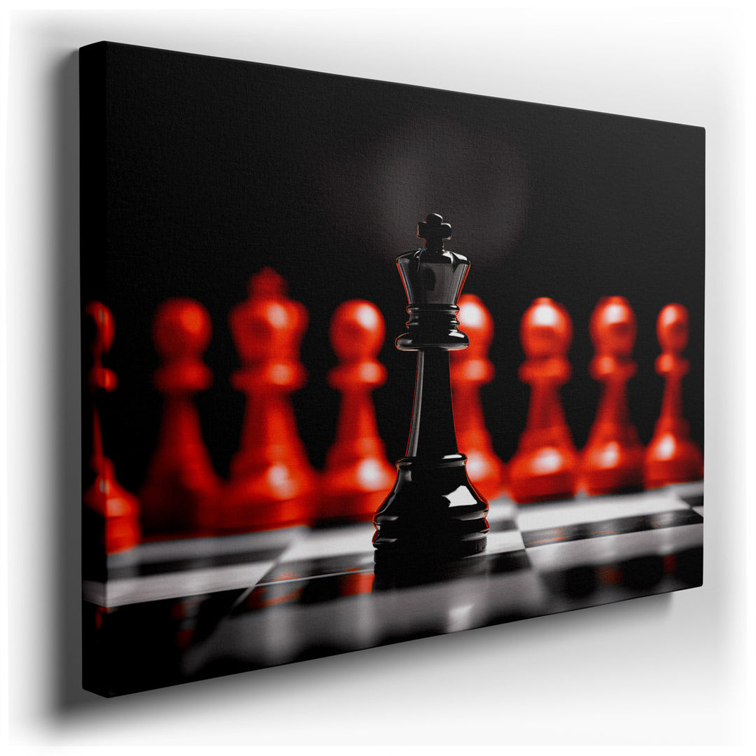canvas print on wrapped canvas for wall decor – This wall art is a masterful representation of the game of chess, capturing the essence of strategic conflict and intell...