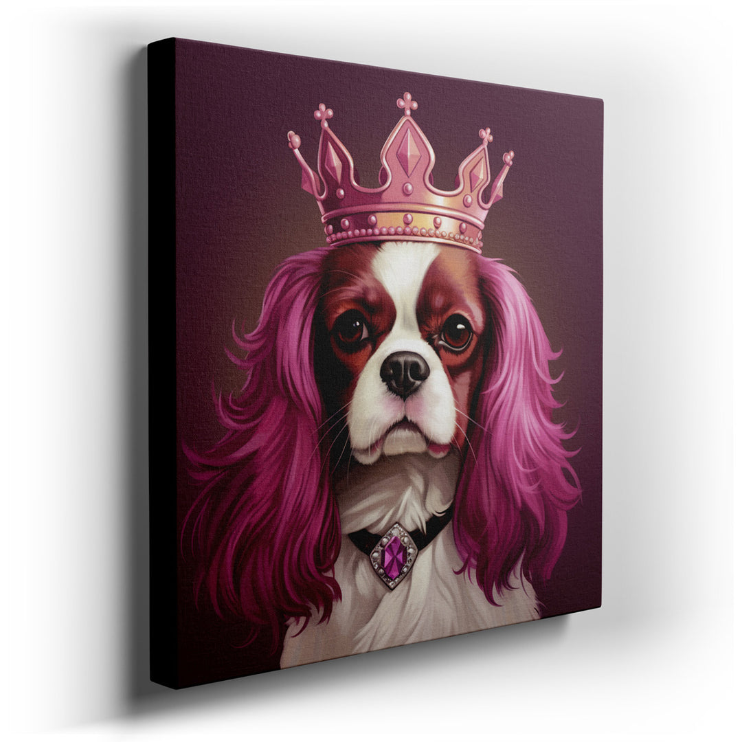 canvas print on wrapped canvas for wall decor – This enchanting wall art captures the essence of regal charm and whimsical elegance through the depiction of a Cavalier...