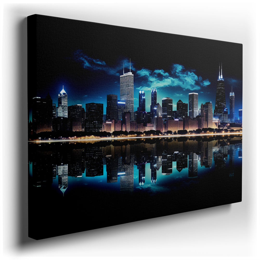 canvas print on wrapped canvas for wall decor – This wall art of the Chicago skyline is a captivating representation of urban beauty and architectural grandeur, masterf...