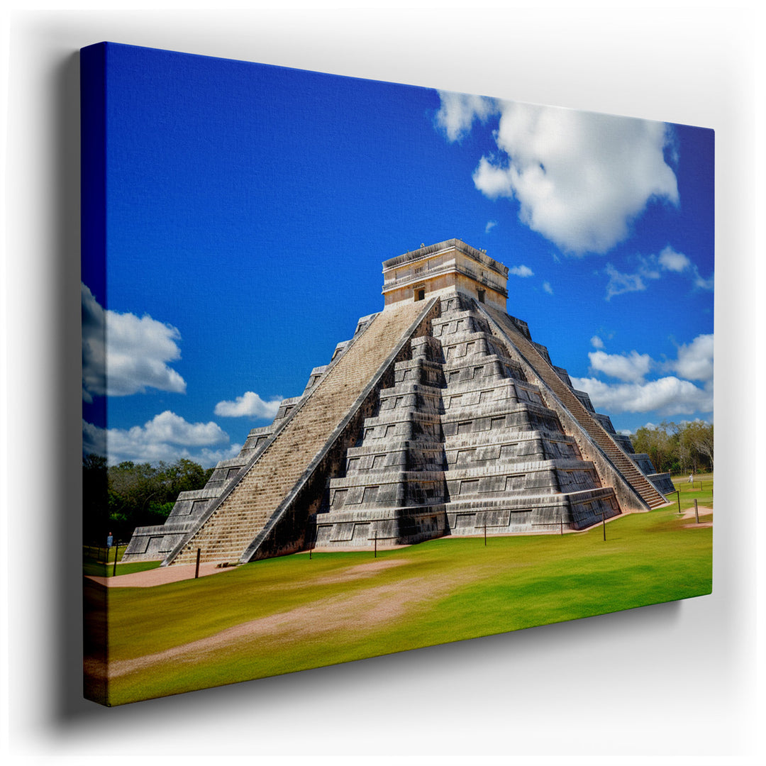 canvas print on wrapped canvas for wall decor – The wall art captures the grandeur and mystique of Chichen Itza, one of the most iconic symbols of the ancient Mayan civ...
