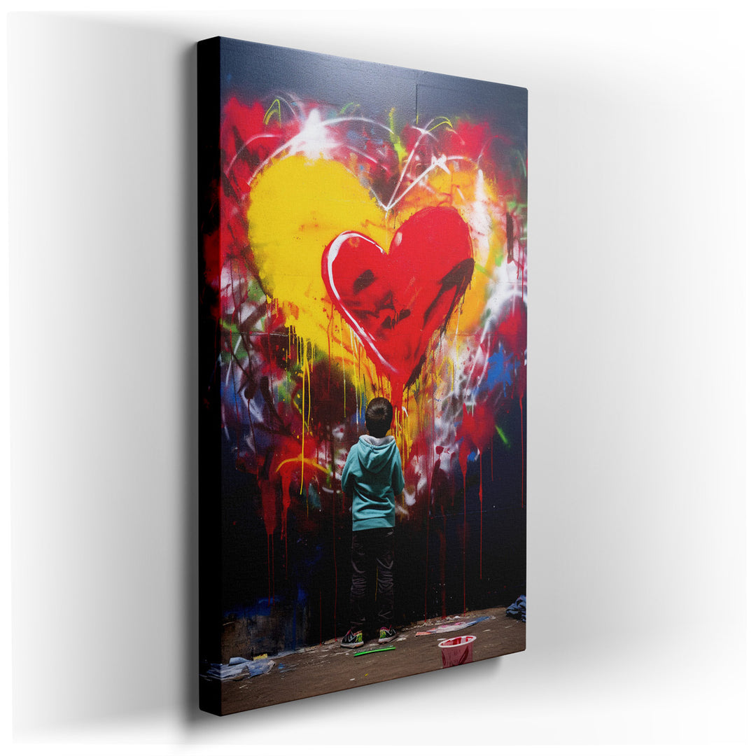 canvas print on wrapped canvas for wall decor – This enchanting wall art captures a moment of pure, unbridled joy and creativity as seen through the eyes of a young chi...