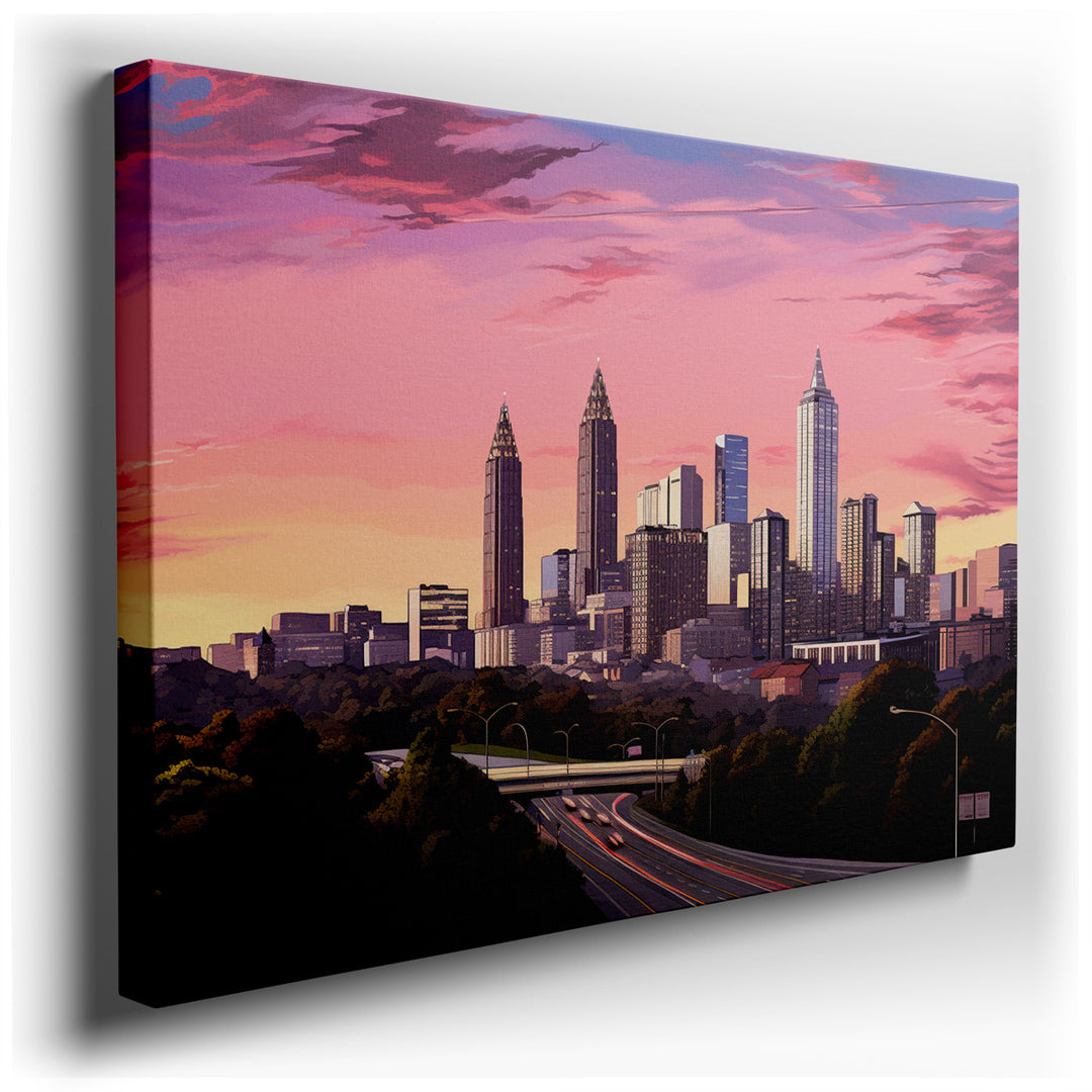 canvas print on wrapped canvas for wall decor – This wall art, a captivating portrayal of a city skyline at dusk, is a masterpiece that encapsulates the essence of mode...